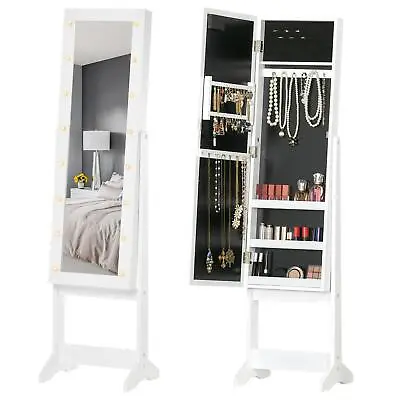 Free Standing LED Mirrored Jewelry Cabinet Armoire Floor Organiser W/ 3 Angle • £58.94