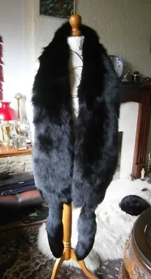 £250 • Buy Glorious Vtg HUGE 96  Long JET BLACK FOX Fur STOLE With Tails, FULL PELTS, MINT!
