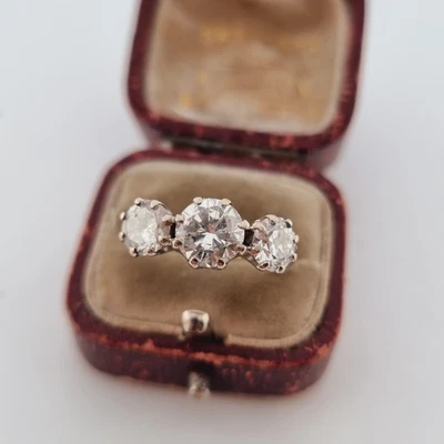 £5150 • Buy Vintage 18ct Yellow Gold 3ct Natural Diamond Three Stone Trilogy Ring 18k 750