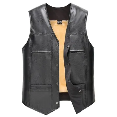 Mens Leather Vest Black Warm Biker Motorcycle Waistcoat Autumn Winter PU Vest • $13.14