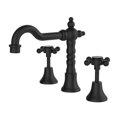 LILLIAN Modern Vintage Shepherds Crook Basin Tapware Set Matte Black • $379