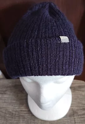 REI  Wool Blend Navy Blue Winter Hat Slouch Or Cuff Ribbed Basic Ski Snowboard • $12.99