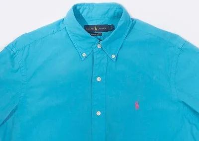 Men's RALPH LAUREN Turquoise Blue Bermuda Poplin Shirt Medium M NWT NEW $125 • $54.32