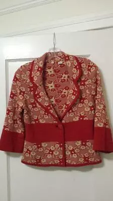 Rare Anthropologie Moth Cotton Blend Knit Floral Cardigan Jacket M Retro Button • $45