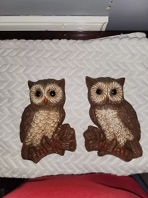 Vintage 1970s Set Of 2 Owl Wall Plaques Hard Foam Hanging Decor  • $19.99