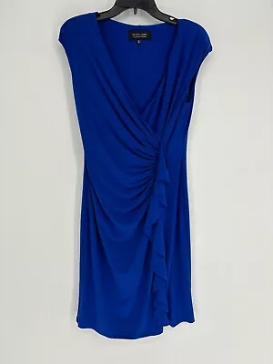 Black Label Evan Picone Blue Ruched Faux Wrap Midi Dress Women's Size 10 • $9