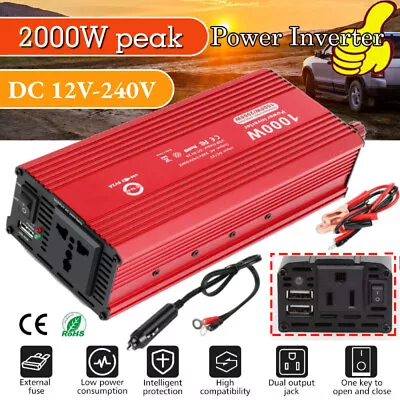 £35.99 • Buy Car Power Inverter 1000/2000 Watts DC 12V To AC 240V Converter Adapter Charger