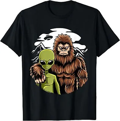 New Limited Retro Alien And Bigfoot Sasquatch UFO Believer T-Shirt • $22.55