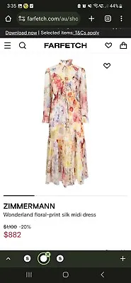 $450 • Buy New Zimmermann Silk Wonderland Floral Silk Midi Dress Size 1 Size 0