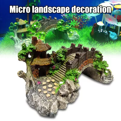 $14.99 • Buy Aquarium Fish Tank Bridge Resin Ornaments Pavilion Tree Accessories Decor Prop