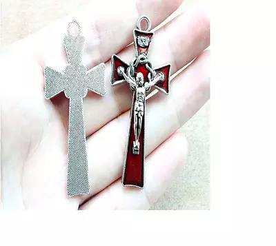 Mens Red Cross Jesus Crucifix Religious Pendant 22  Sterling Silver 925 Necklace • $19.96