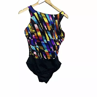 Miraclesuit Women’s Black Multi High Neck Coverage One Piece Bathing Suit 12 • $34.95