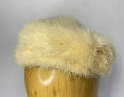 Vintage 60s Marche Blonde Off White Mink Pillbox Hat • $29.40