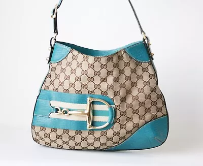 GUCCI GG Web Blue Horsebit Hobo Bag • $99