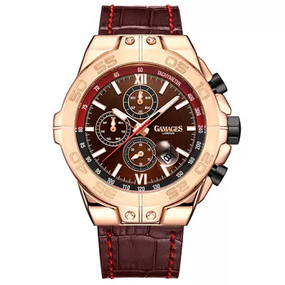 Mens Automatic Watch Rose Brown Turbulence Tachymeter Leather Straps GAMAGES • £59.99