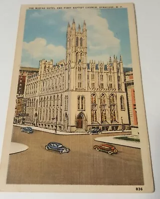 1930s Linen Postcard FIRST BAPTIST CHURCH Mizpah Hotel SYRACUSE New York • $3.93