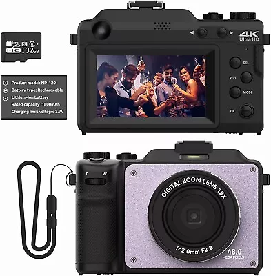 Vlogging Camera 4K 48MP Digital Camera With WiFi Free 32G TF Card & Hand Strap • $69.95