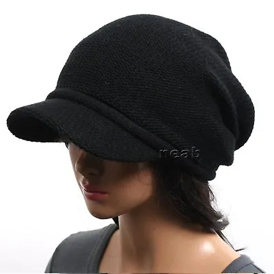 New Men Women VISOR BEANIE Knit Black Hat Cap NWT 1035  • $16.96