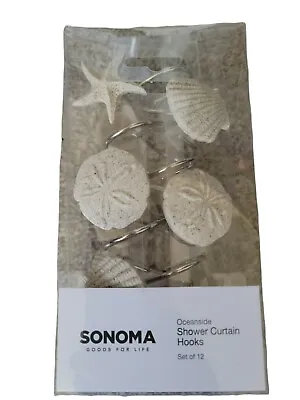 $14.99 • Buy Sonoma Oceanside Sea Shell Shower Curtain Hooks Set Of 12 New In Box Sea Beach 