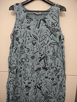 Hot Cotton Marc Ware Dress Womens XL Blue Maxi 100% Linen Floral Tropical Beach • $35