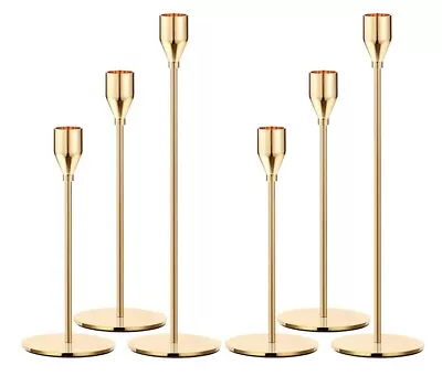 Gold Taper Candle Holder Set Of 6 Brass Gold Tall Candlestick Holders Metal  • $17.99