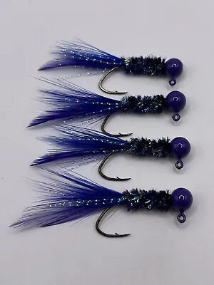 Hand Tied Feather Tail Crappie Jigs Purple & Blue 1/16th Ounce New • $6.50