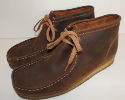 Clarks Originals Mens 10 Wallabee Chukka Moccasin Boots Brown Beeswax Leather • $48