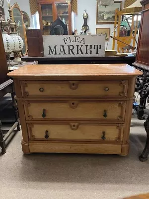 Antique Marble Top Oak Wood Dresser Circa 1900 Cove And Pin Joint 3 Drawers • $550