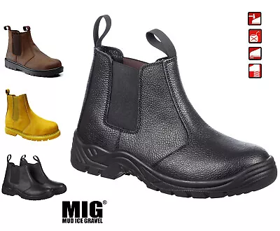 Chelsea Dealer Work Boots Shoes By MIG Size 6-14 UK - LEATHER SAFETY STEEL TOE • £18.95