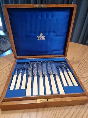 Antique Cased Set Of Mappin & Webb Dessert Knifes And Forks Faux Bone Bakelite?  • $80.82