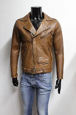 Italian Handmade Men Lambskin Leather Slim Fit Biker Jacket Vintage Brown Xl • $480
