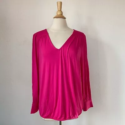 Monroe & Main Hot Pink Long Sleeve V-Neck Blouse Size XL • $9