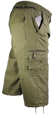 Mens 3/4 Summer Shorts Elasticated Waist Cargo Combat Three Quarter Holiday Camo • £9.99