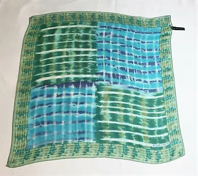 Ellen Tracy Sheer Silk Scarf Abstract Geometric Blue Green White 20.5  X 22  • $18.99
