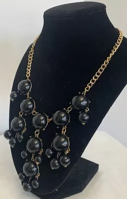 Vintage Gold Tone Black Bubble Bead Chain Statement Necklace • $15