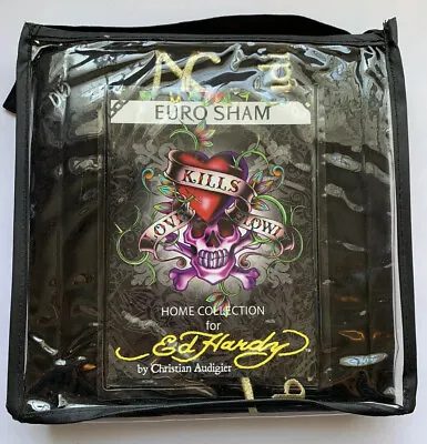 Ed Hardy AMOUR Gold Black Euro Sham Pillow Case Audigier Authentic NEW • $24.95