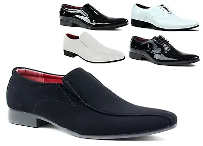 Mens Black Patent Shoes Comfort Slip On Lace Up Formal Party Outdoor Sizes 6-10 • £16.01