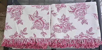 Cabbage Rose Throw Blanket Matelasse Set Of 2 Pink Floral Flower Vintage • $95
