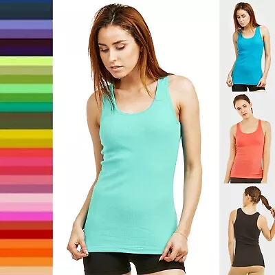 Women's Stretch Cotton Ribbed Muscle Back Thick Strap Sleeveless Tank Top TT200  • $5.95