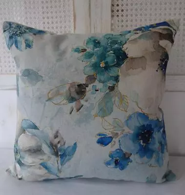 60CM Hamptons Watercolour Painterly Flowers In Blue Mustard Teal Cushion Cover • $24.90