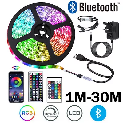 LED Strip Lights 1-30m RGB 5050 Colour Changing Tape Cabinet Kitchen TV Lighting • £6.49