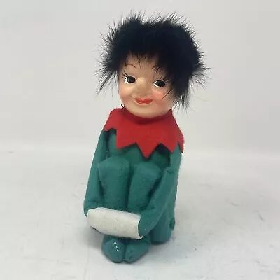 Vintage Christmas Knee Hugger Rubber Face Felt Elf Pixie Fur Hair • $59.95