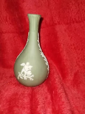 Vintage Wedgewood Jasperware Sage Green Bud Vase Bottle Cherub Cupid 5.25” • $28