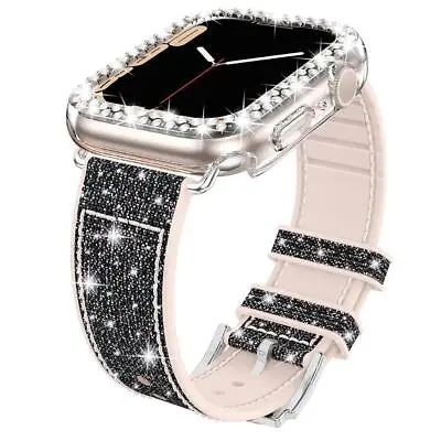 $23.74 • Buy 38/40/41/42/44/45mm Bling Silicone Strap Band Case For Apple Watch 8 7 6 5 SE
