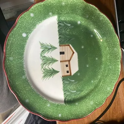 The Cellar Log Cabin Christmas Snowy Winter Dinnerware 10 1/2  DINNER PLATE • $9.99