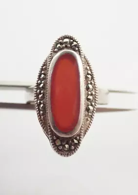 $29.99 • Buy Vintage Carnelian & Marcasite Sterling Silver Band Ring Sz 6.25
