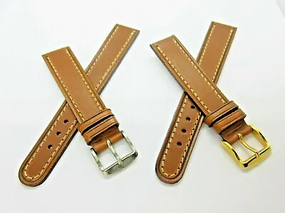 Leather Tan Brown 18mm Watch Strap Gold Or Silver Tone Buckle • £4.49