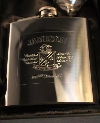 £16.95 • Buy JAMESON Irish Whiskey HIP FLASK 6oz Chrome - Free Engraving 