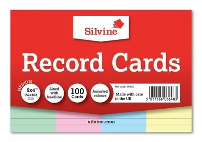 Revision Index Cards Pack Of 100 Record Cards Ruled 6  X 4  Assorted Colours • £3.49