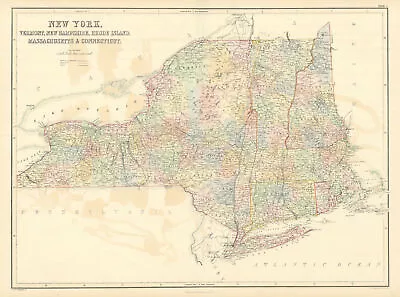 New York & New England. VT CT RI MA NH. NYC Manhattan Plan. SIDNEY HALL 1854 Map • £95